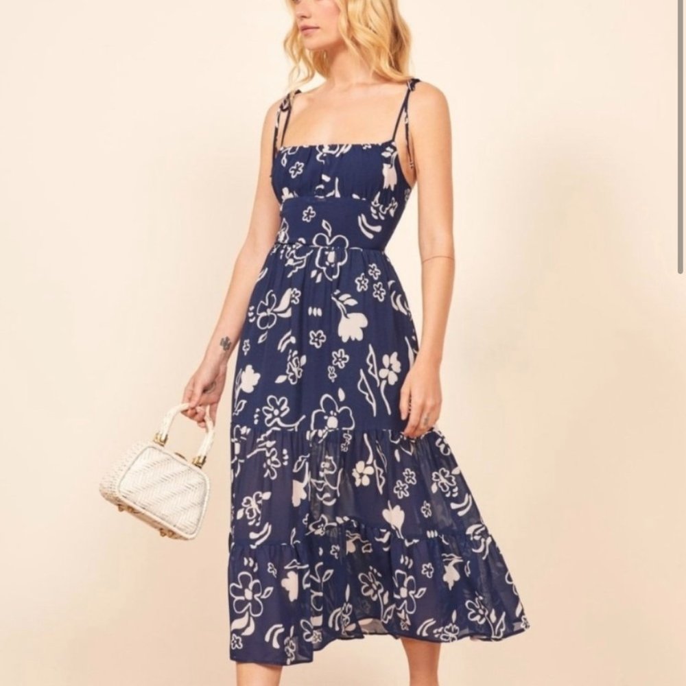 Reformation NWT Navy White Floral Kealy Dress Size 10